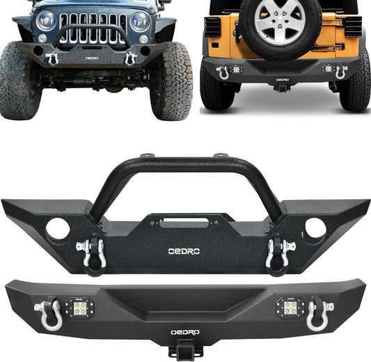 OEDRO Front & Rear Bumper for 2007-2018 Jeep Wrangler JK & JKU with LED Lights Winch Plate Mounting & D-Rings