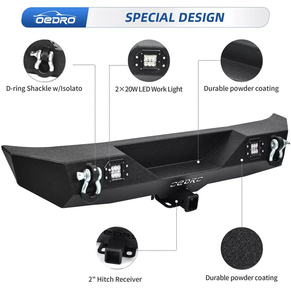 OEDRO Front & Rear Bumper for 2007-2018 Jeep Wrangler JK & JKU with LED Lights Winch Plate Mounting & D-Rings