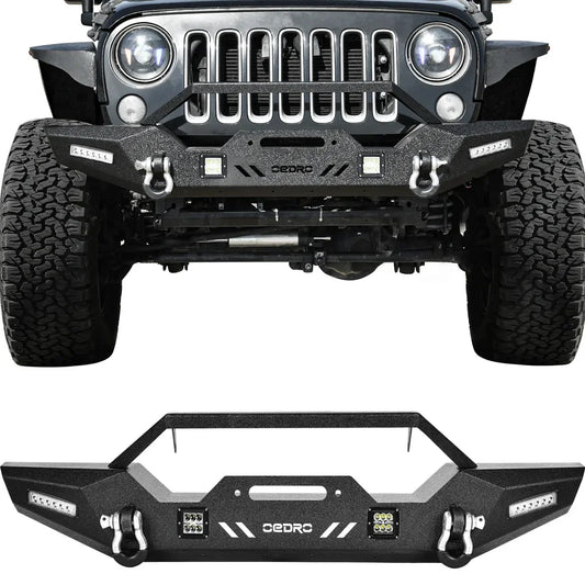 OEDRO Front Bumper for 2007-2018 Jeep Wrangler JK Unlimited w/ LED Light D-Rings