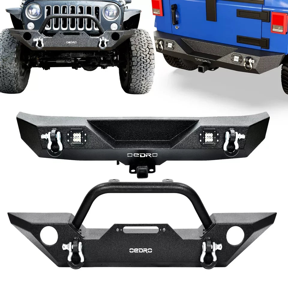 OEDRO Front & Rear Bumper for 2007-2018 Jeep Wrangler JK & JKU with LED Lights Winch Plate Mounting & D-Rings