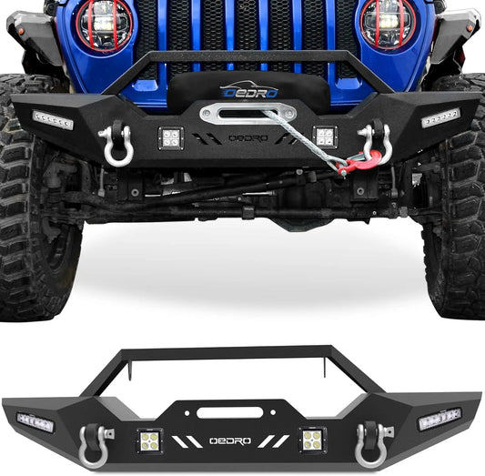 Front Bumper Compatible with 2018-2024 Jeep Wrangler JL & Unlimited, 20-24 Gladiator, Rock Crawler Bumper with Winch Plate