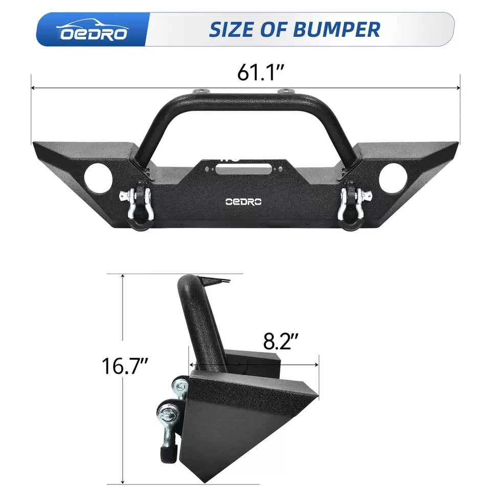 OEDRO Front & Rear Bumper for 2007-2018 Jeep Wrangler JK & JKU with LED Lights Winch Plate Mounting & D-Rings