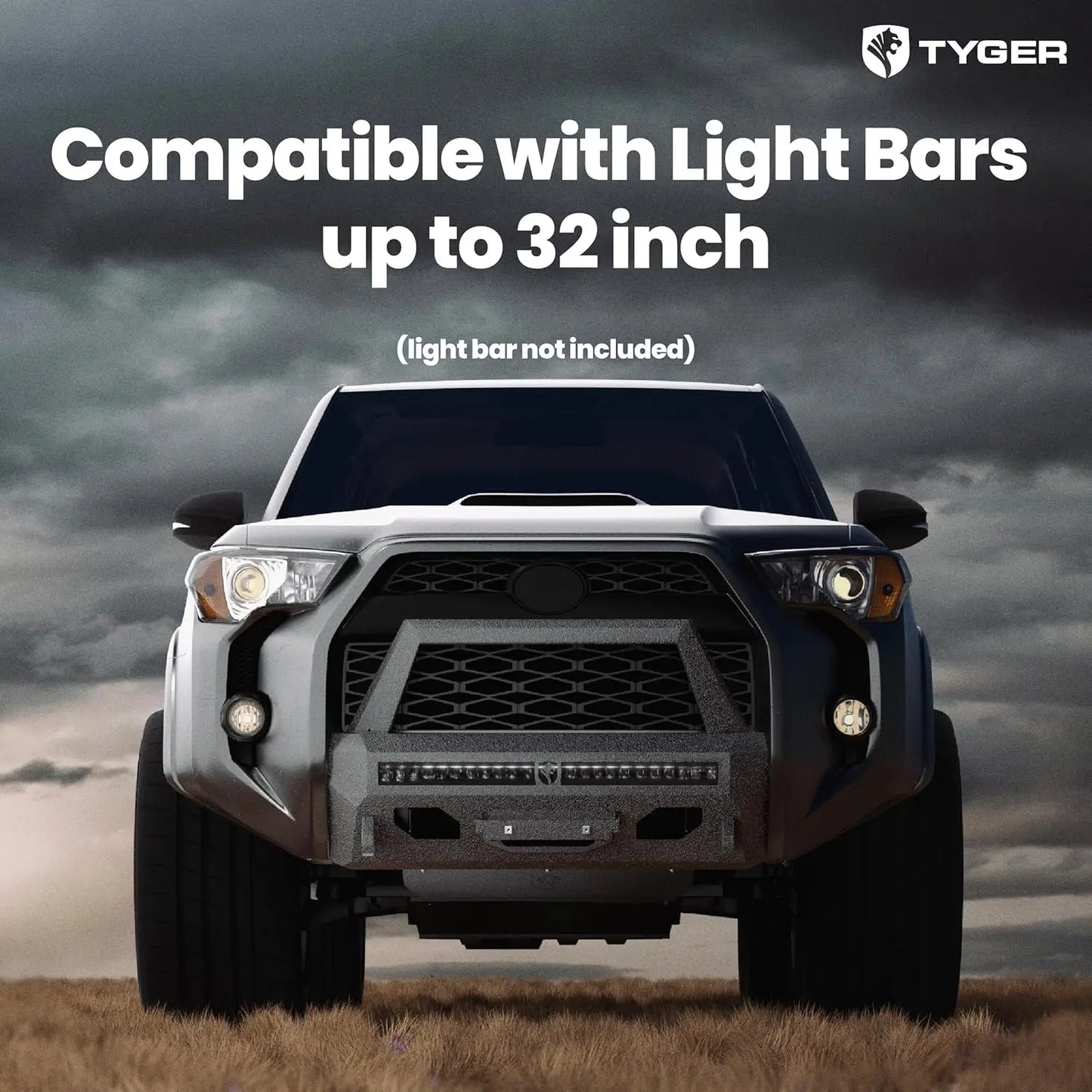 Tyger Auto Fury Center Bumper Guard Compatible with 2014-2024 Toyota 4Runner (Exclude Limited; Nightshade; TRD Sport) | Winch Pl