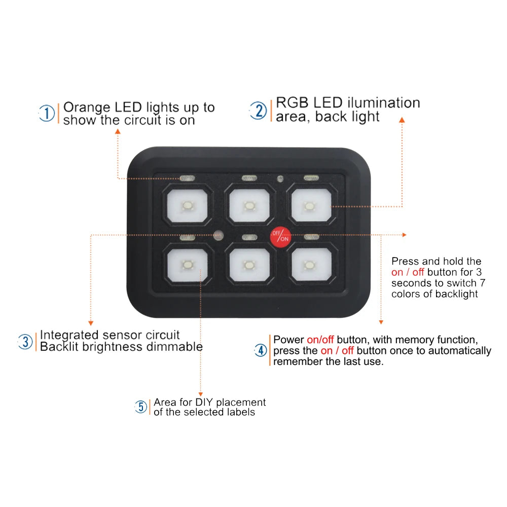 6/8 Gangs Universal LED Switch Panel 12V Light On-Off Control Relays System Slim Electronic Relay System for SUV Boat Caravan