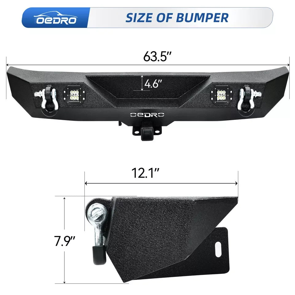 OEDRO Front & Rear Bumper for 2007-2018 Jeep Wrangler JK & JKU with LED Lights Winch Plate Mounting & D-Rings