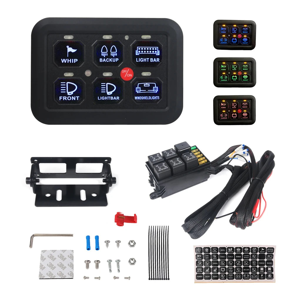 6/8 Gangs Universal LED Switch Panel 12V Light On-Off Control Relays System Slim Electronic Relay System for SUV Boat Caravan