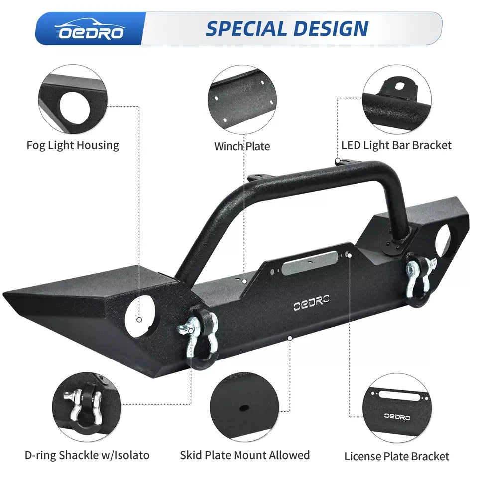 OEDRO Front & Rear Bumper for 2007-2018 Jeep Wrangler JK & JKU with LED Lights Winch Plate Mounting & D-Rings