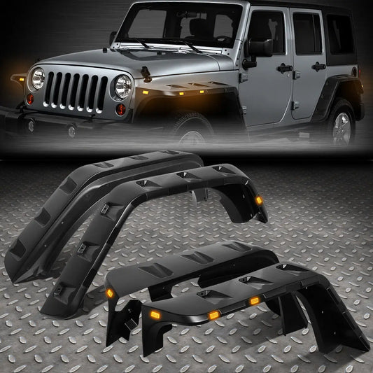 Fender Flares for  07-18 JEEP Wrangler JK 4PCS Pocket-Riveted Style Fender Flares W/ LED