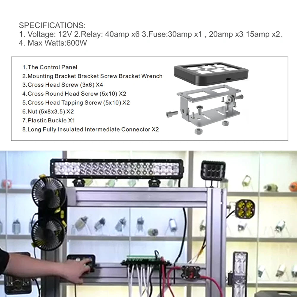 6/8 Gangs Universal LED Switch Panel 12V Light On-Off Control Relays System Slim Electronic Relay System for SUV Boat Caravan